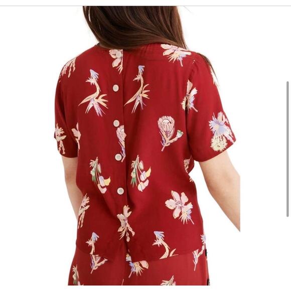 Madewell Red Birds of Paradise Floral Print Button Up Short Sleeve Top Size S - Picture 2 of 8